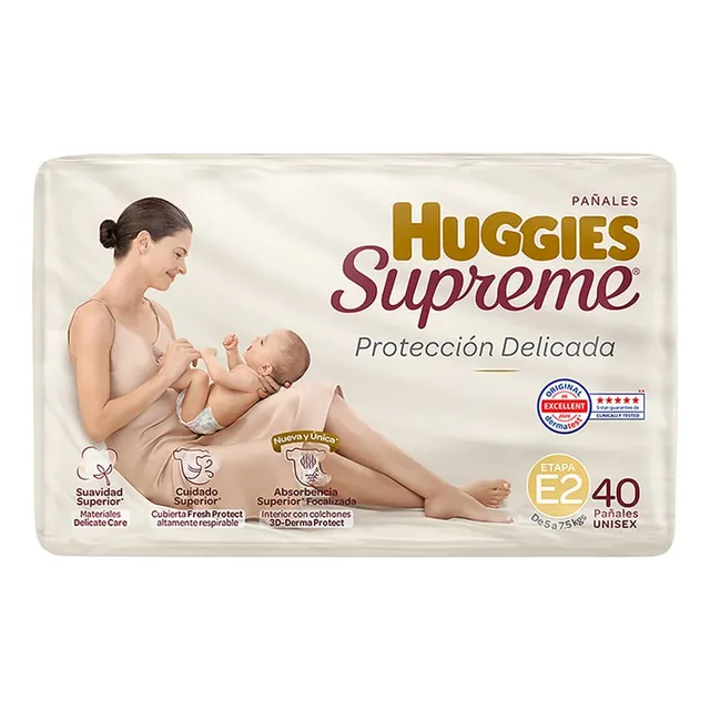 Pañales Huggies Supreme Etapa 2 Unisex 40 Piezas