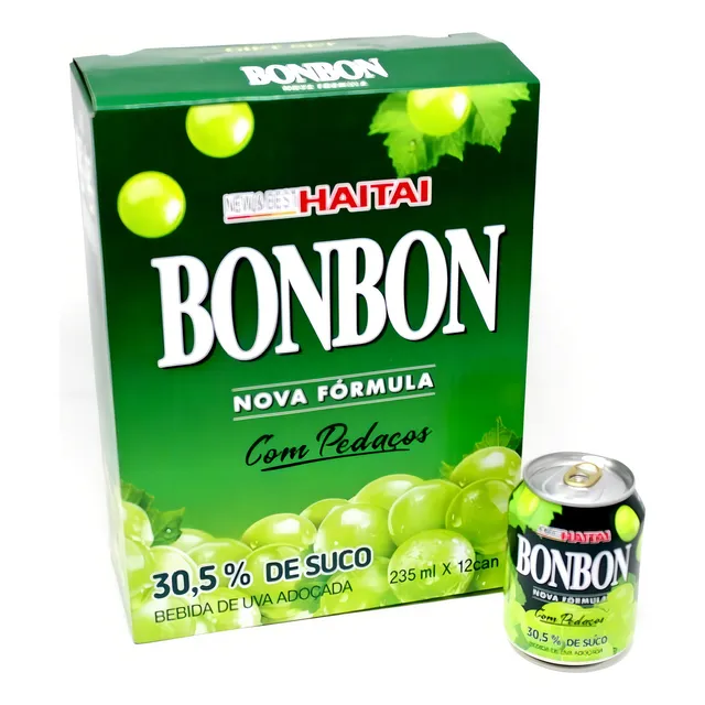 Suco Uva Verde Pedaços Coreano Bon Bon Caixa 12 Latas