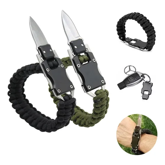 Paracord Pulsera Navaja Táctico Cuchillo Inoxidable Camping