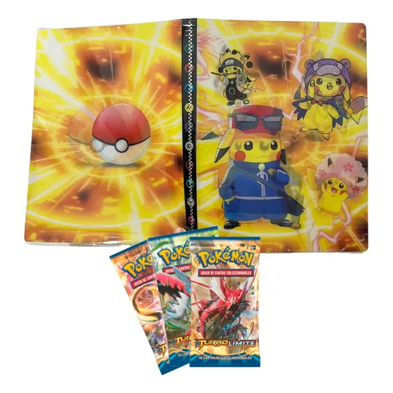 Álbum De Cartas Pokémon Tgc 25 Páginas + 3 Sobres De Regalo Pikachu