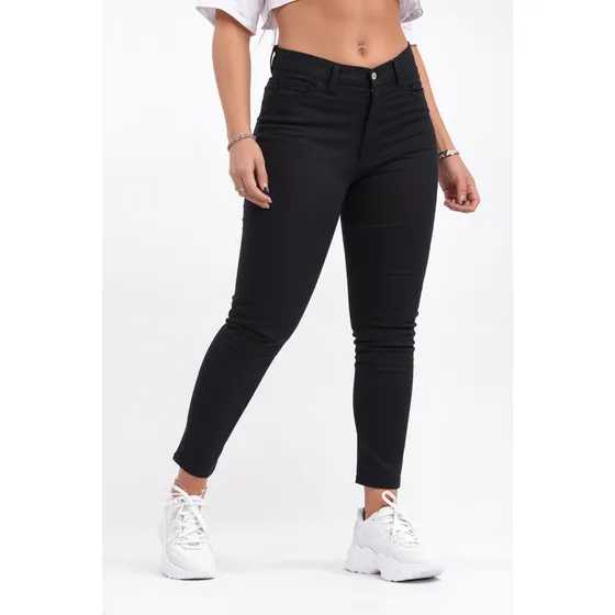 Pantalón Mujer C026 Jeans Denim Negro Elastizado Gabardina