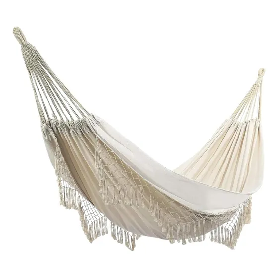 Hamaca Paraguaya Silla Colgante reforzada Jardín Con Flecos Bolso Y Soga IMBACK Color Beige