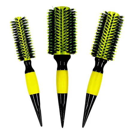 3 Escovas Kit Cabelo Com Cerdas De Javali Profissionais Kit 3 Amarelo