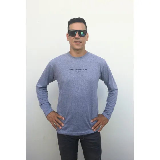 Remera Hombre Manga Larga Estampado De Algodón Peinado
