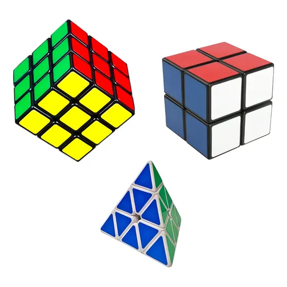 Combo X3 Cubo Magico Rubick Tradicional 2x2 Mini Piramide Estructura Multicolor