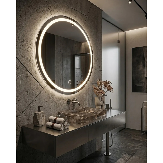 Espelho Redondo Com Led 90x90 Lapidado Indireto