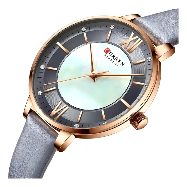 Reloj Curren Original 9080 Para Dama Pulso De Cuero  Gris