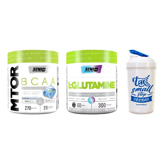 Star Nutrition Combo Mtor Bcaa X270 Gr Blue Raz + Glutamina X300 Gr + Shake