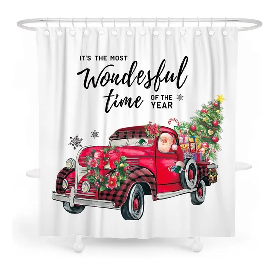 Desihom Cortina Ducha Navidad Camion Rojo Invierno Para Baño
