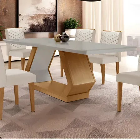 Mesa De Jantar 6 Lugares Retangular Rufato Alvorada Londrina Cor Branco e Madeira