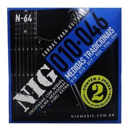 Encordoamento Guitarra Nig N-64 010 Tensão Média Kit 2 Jogos Encordoamento Guitarra Nig N-64 010 Tensão Média Kit 2 Jogos