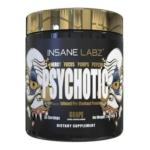 Suplemento En Polvo Insane Labz Psychotic Gold Cafeína Sabor Uva En Pote De 203g
