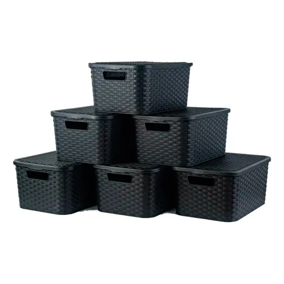 Caja Cajon Organizador Símil Rattan Premium Pack X 6 Mediano
