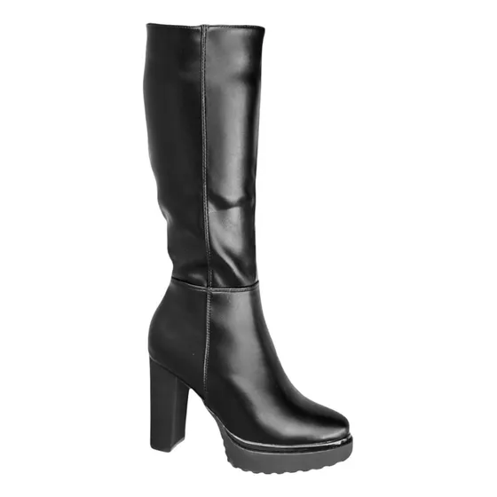 Bota Mujer Negra Taco Alto Con Accesorios Ac-387
