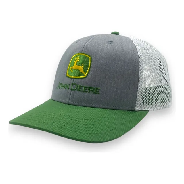 Gorra John Deere Trucker Gris Malla Blanca, Visera Verde
