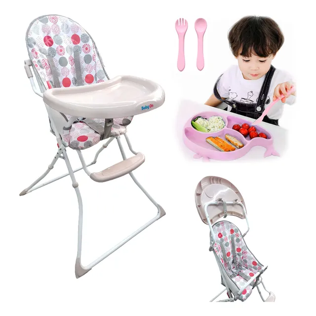 Silla Comedor Bebe Niño + Plato Y Cubiertos En Silicona