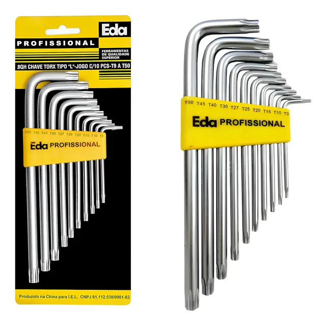 Chave Para Parafuso Torx Aço Tipo L 10 Peças T9 A T50 Eda Cor Amarelo Chave Para Parafuso Torx Aço Tipo L 10 Peças T9 A T50 Eda Cor Amarelo