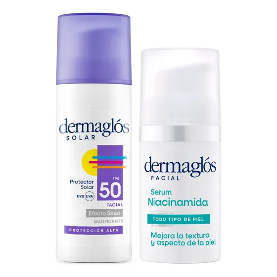 Dermaglos Set Solar Efecto Seco Fps 50 + Serum Niacinamida