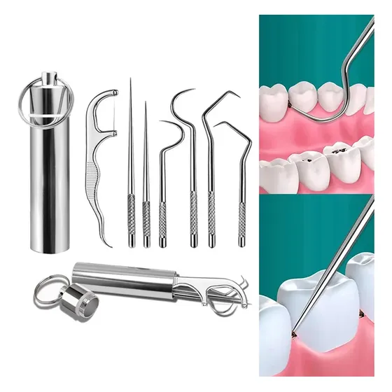 Palillos Mondadientes De Acero Inoxidable 7 Piezas Portátil 