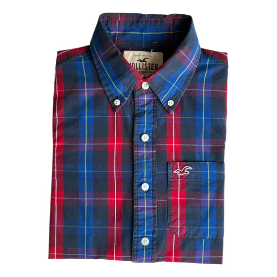 Camisa Hombre Hollister P514 Talla S Slim Fit Azul Leñadora