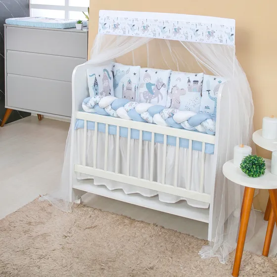 Kit Para Mini Berço Almofadinhas 12 Peças + Saia - Meninos