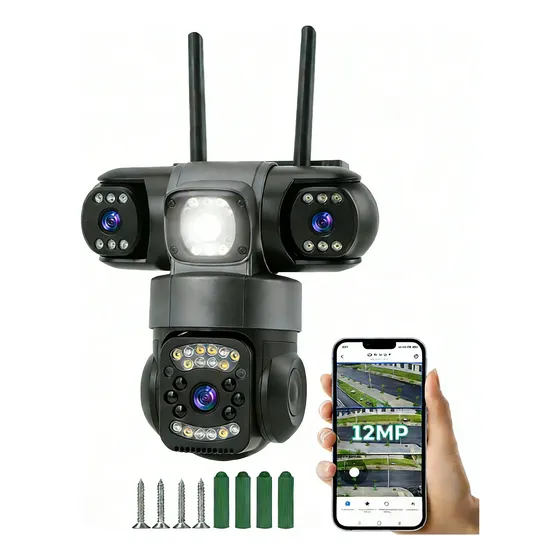 Câmera Tripla Inteligente 360° Wifi 4k Ultra Interna Externa