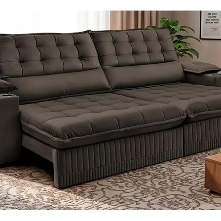 Sofá Retrátil 2,80m Molas Ensacadas Dream. Suede Cama Inbox Café Liso