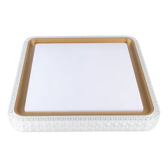 Plafon Led Moderno Cristal Dimerizável Quadrado Dourado 3tem