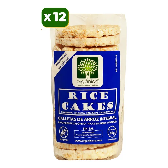 Galletas Arroz Integral Sin Sal, Sin Gluten, Bulto 12 Paqts