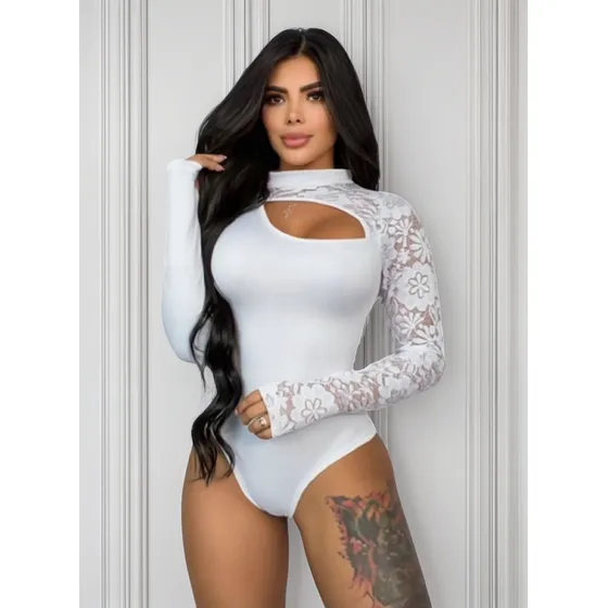Blusa Elegante Encaje Dama Manga Larga  Blanca Negra Moda