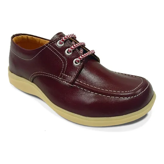 Zapato Colegial En Cuero Rojo Niño Niña Amarrar Cocido
