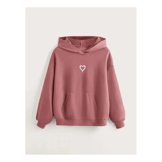 Adolescentes Capucha Con Estampado De Corazón Con Bolsillo D