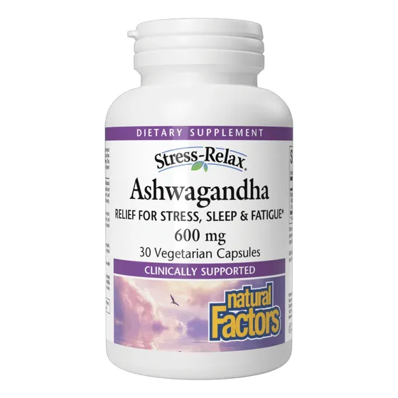 Frasco Ashwagandha Ksm-66 Extracto 600mg X 30 Caps Natural Factors Stress-Relax Sin Sabor
