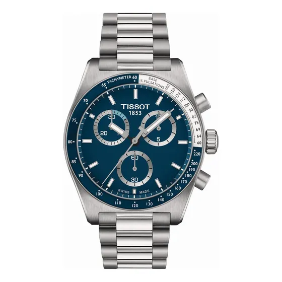 Reloj Hombre Tissot T149.417.11.041.00 Pr516 Chronograph Correa Plateado Bisel Plateado Fondo Azul