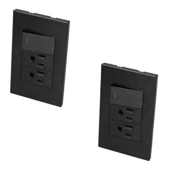 Kit De 2 Placas De Contacto Dúplex Y Apagador Color Negro