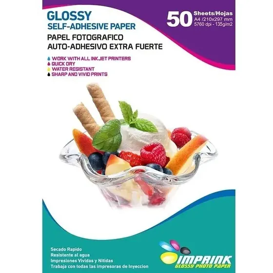 Papel Adhesivo Extrafuerte Brillante A4/135g/50 Hoj Imprink