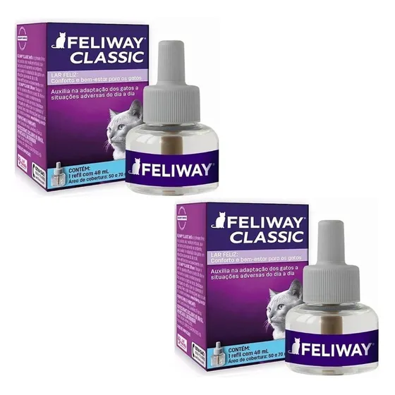 2 Feliway Classic Refil 48ml Ceva- Auxiliar Adaptação Gatos