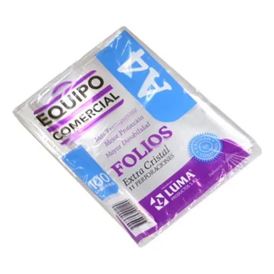 Folio A4 Extra Cristal Pack X 100 Borde Blanco Luma