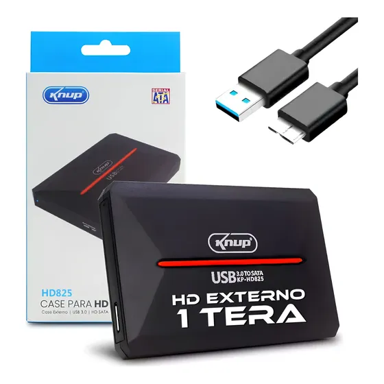 Hd Externo 1 Terá Portátil 1tb Usb 3.0 Case Preto Sata 2.5'