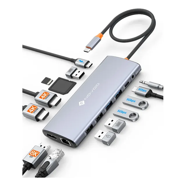 Hub Usb C 14 En 1 Docking Station Novoo Dual Hdmi 8k Dp Dock