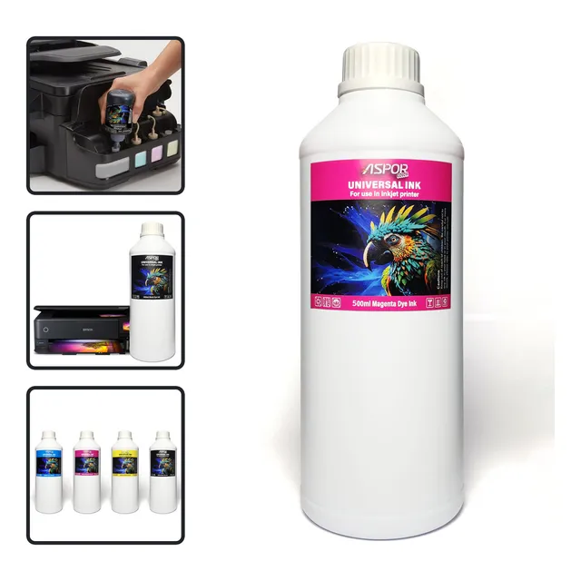 Tinta Universal Aspor 500ml Dye Todas Las Impresoras Color Magenta Botella De Tinta De 1 Litro Con Sello De Seguridad Con Colores Vibrantes