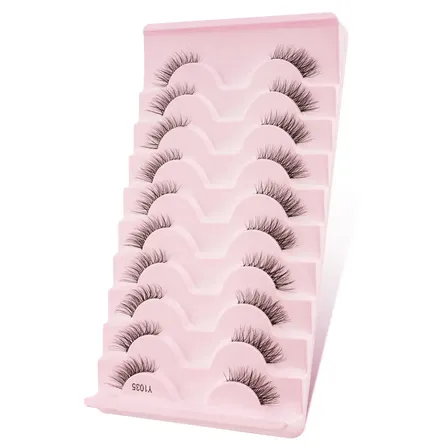 Cílios Postiços Mink Sintético Rosa, Longos e Naturais, Kit com 10 Pares – Shidi Shangpin