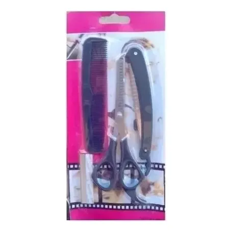 Kit Tijera De Grafilar Navaja Barbero Peine Barbería