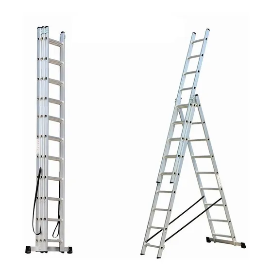 Escalera Extensible 3 Tramos Tipo Tijera 10+10+10 Escalones Color Gris