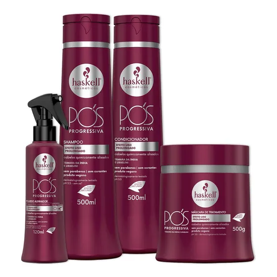 Kit Haskell Pós Progressiva Shampoo Cond Masc E Fluido 500ml