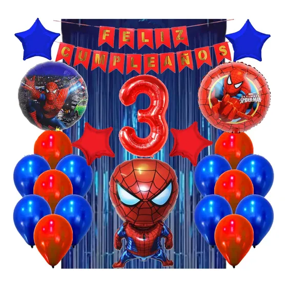 Combo Globos Spiderman Cumpleaños Hombre Araña Cortina Deco