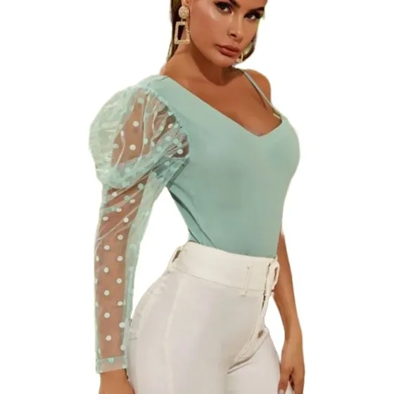Blusa Shein Verde Importada Encaje