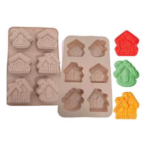 Molde En Silicona Con Diseños De Navidad Casitas Navideñas