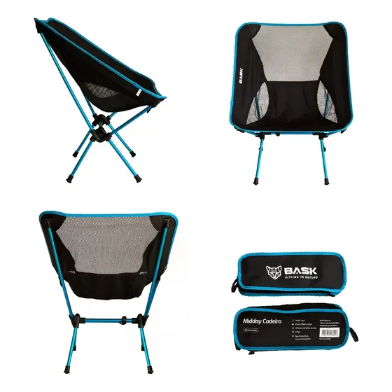 Bask Cadeira Dobrável Ultralight De Alumínio 1 Kg, Compacta 37×13 Cm, 150 Kg De Capacidade, Portátil Para Camping, Praia E Trilhas Preto