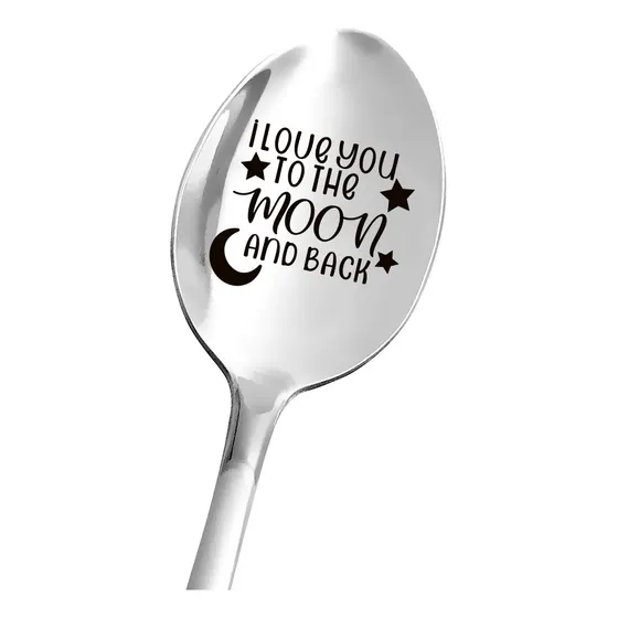 Cuchara Acero Inoxidable Grabada Texto  I Love The Moon And